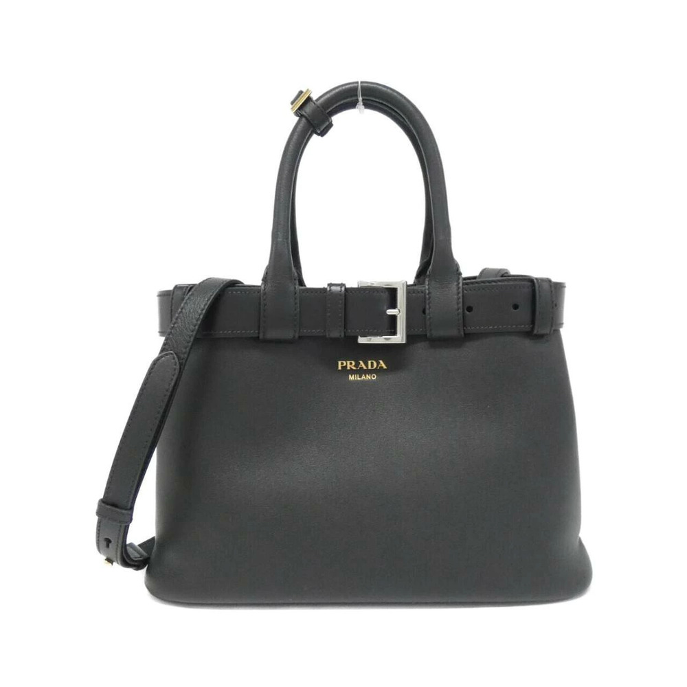 Prada Buckle leather handbag black interchangeable belt embossed logo